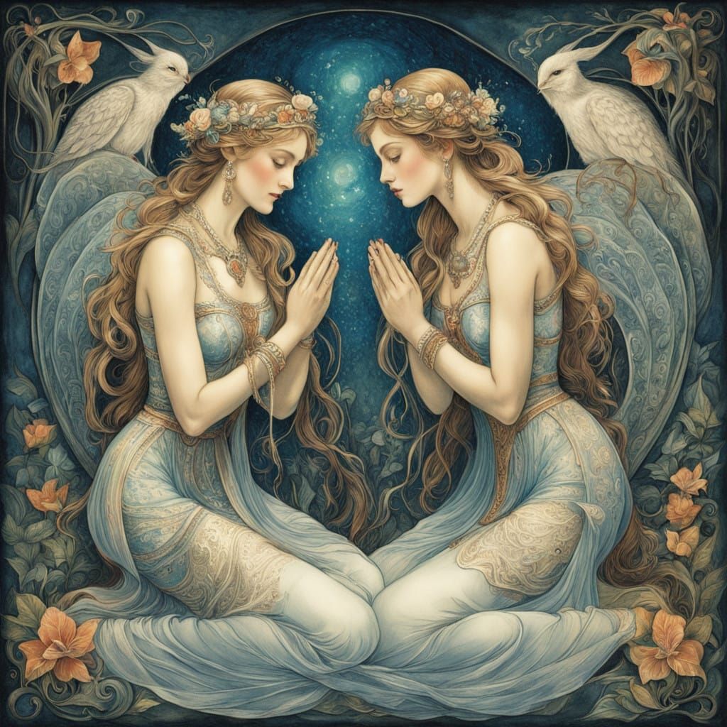 Ethereal Maidens in Antique-Style Dresses