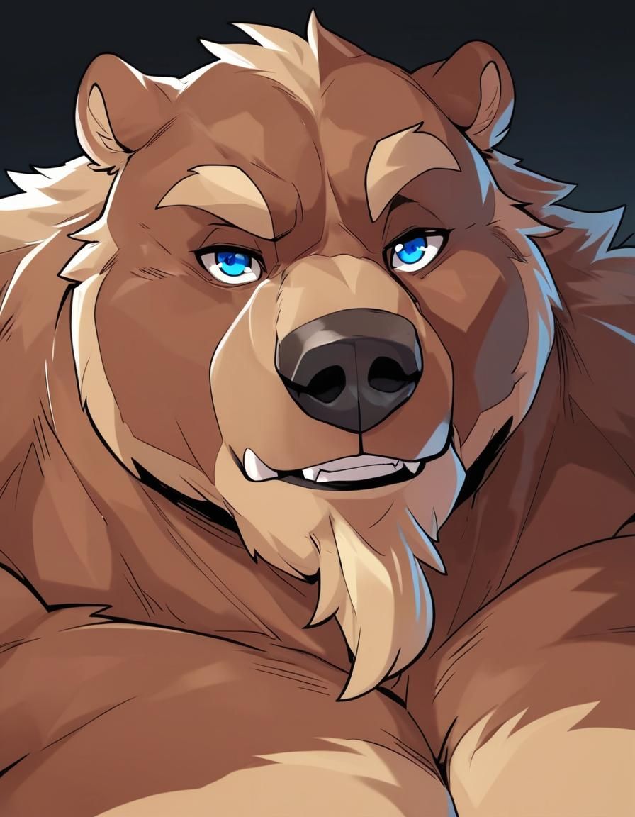 Muscular Grizzly Bear Portrait in Anime Style