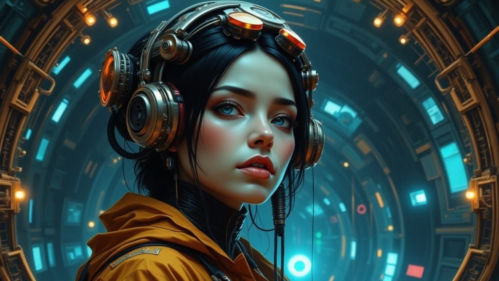 Explorer Zoe in Alien Lab with Glowing Tech