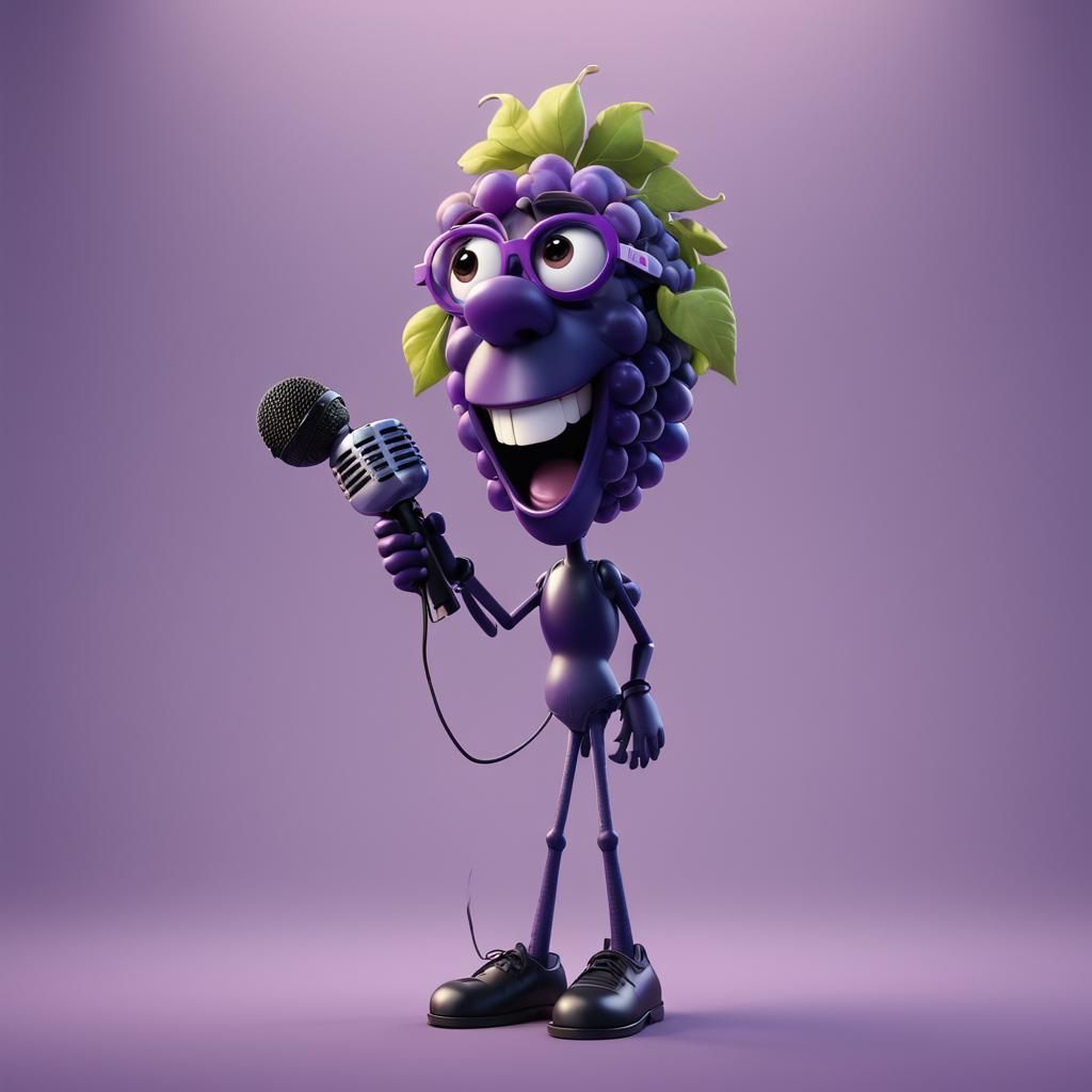 Popstar Grape Singing: Pixar-Style 3D Digital Art