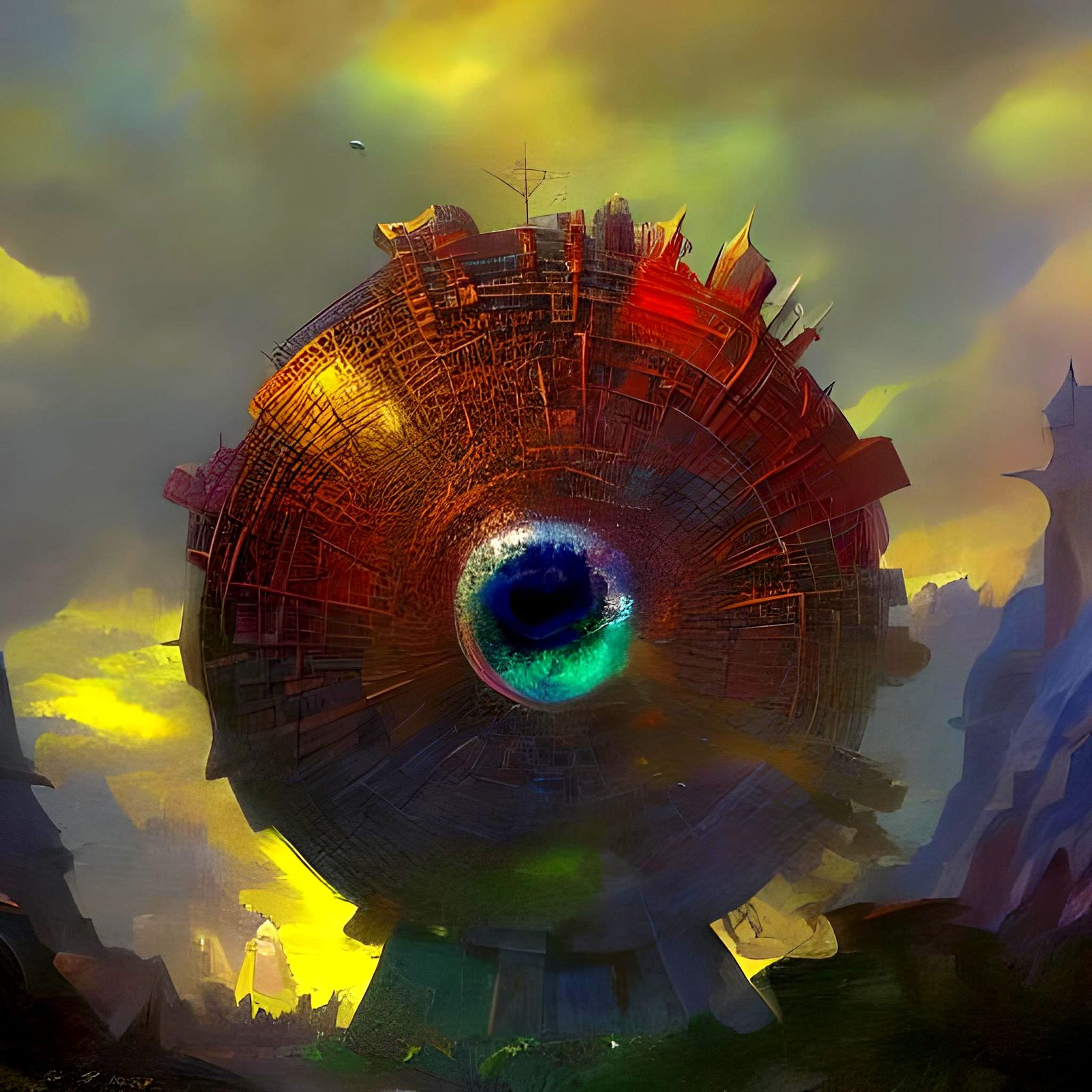 Futuristic Domed City in Incandescent Bulb