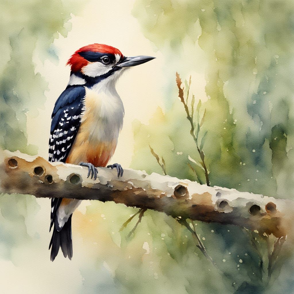 Woodpecker in Watercolour Delight