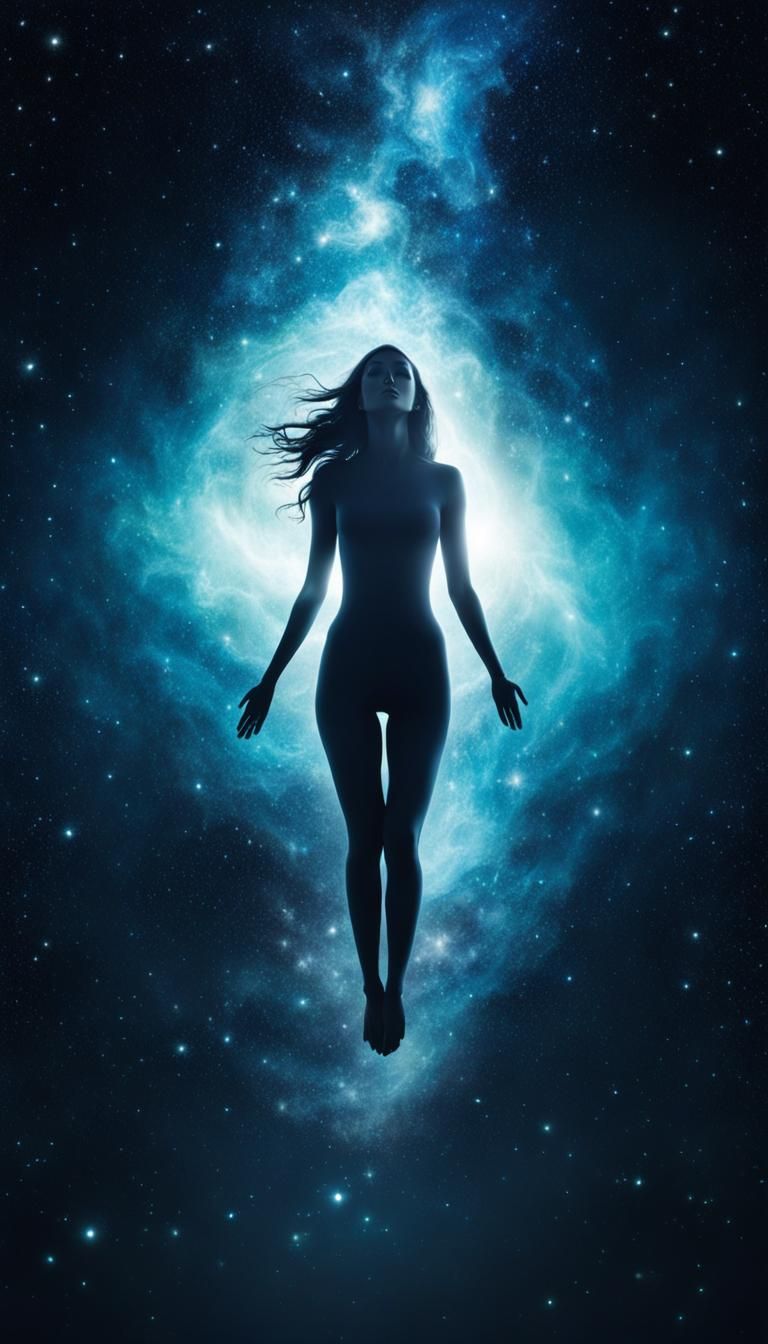 Woman's Silhouette Floating in Abstract Space