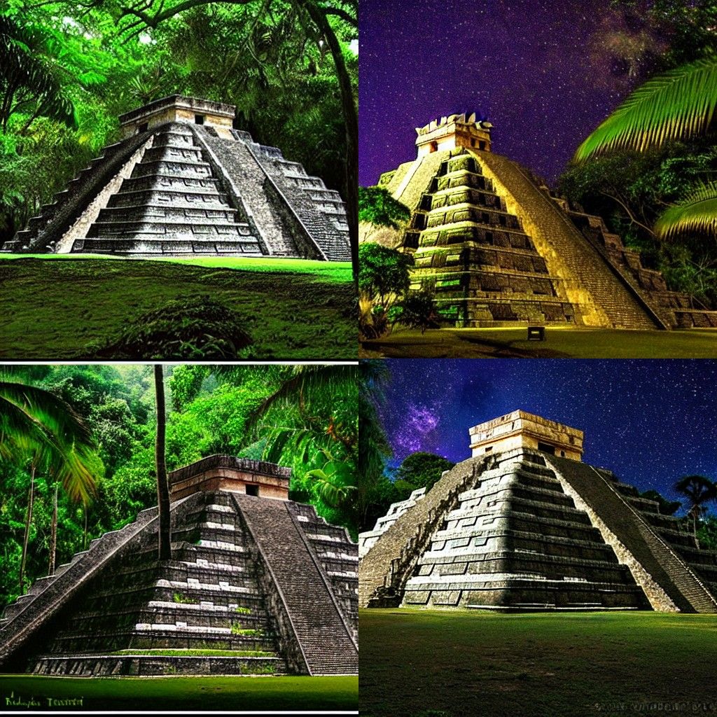 Mystical Mayan Temples in Jungle at Night