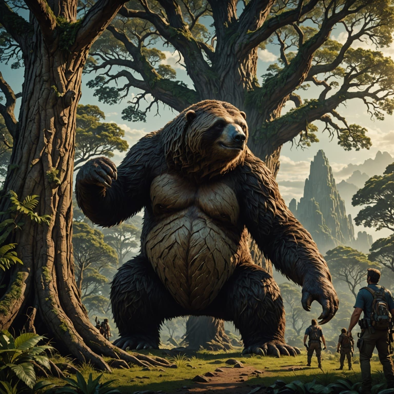 Giant Prehistoric Slothbear by Giant Tree