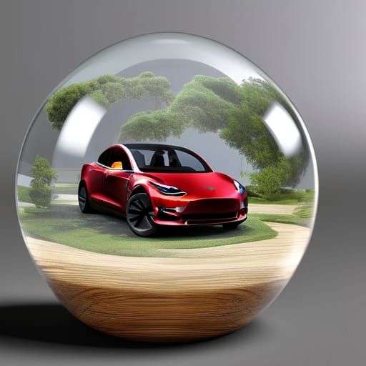 Tesla Model 3 in Glass Orb, Hyperdetailed Concept Art