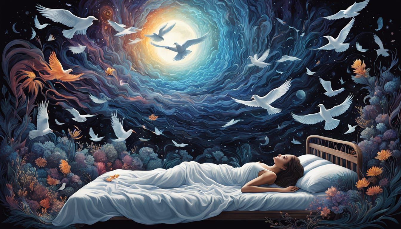 Ethereal Dreamer Surrounded by Cosmic Aura and Luminous Ener...