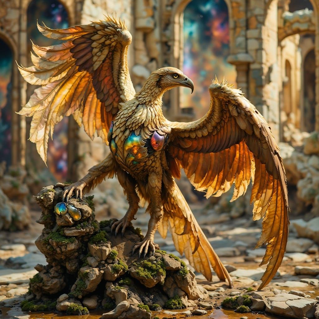 Majestic Griffin Guardian on Ancient Ruins