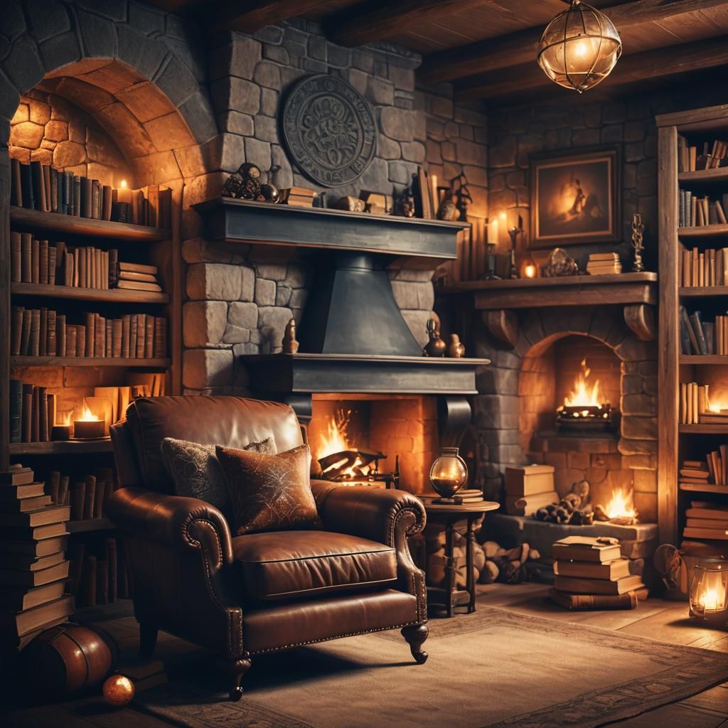Cozy Cellar with Fireplace: Fantasy Matte Painting