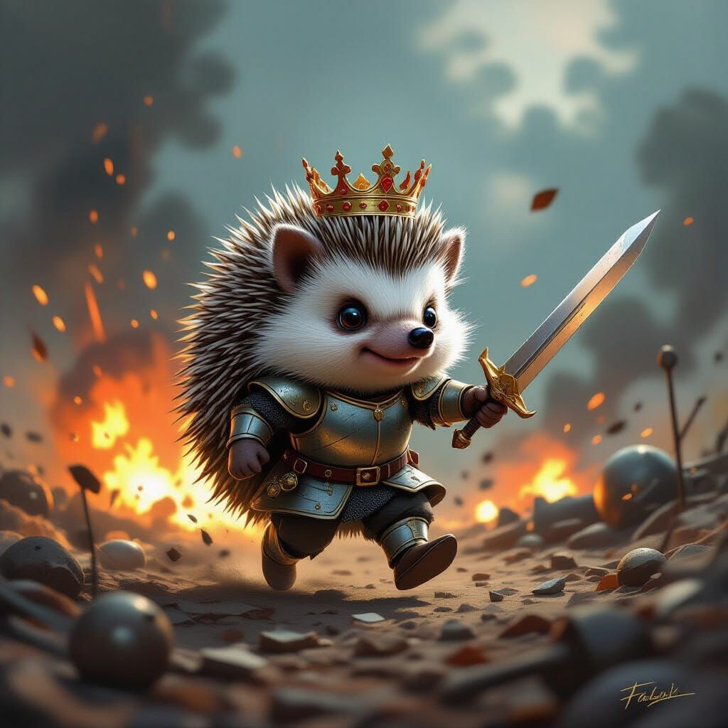 Heroic Hedgehog Charges Sci-Fi Battlefield