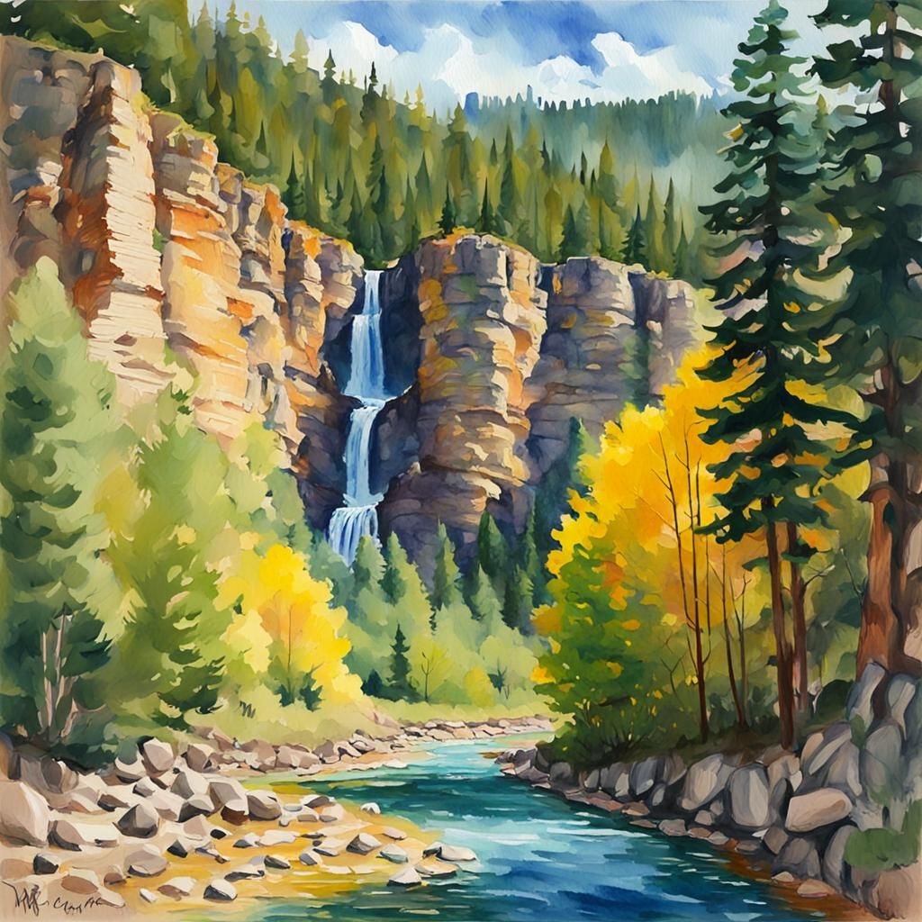 Spearfish Canyon: Gouache Style Impressionist Masterpiece