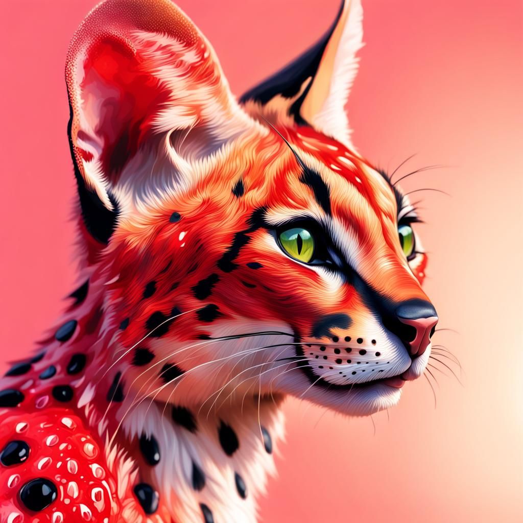Hyperrealistic Strawberry Serval in Splash Art Style