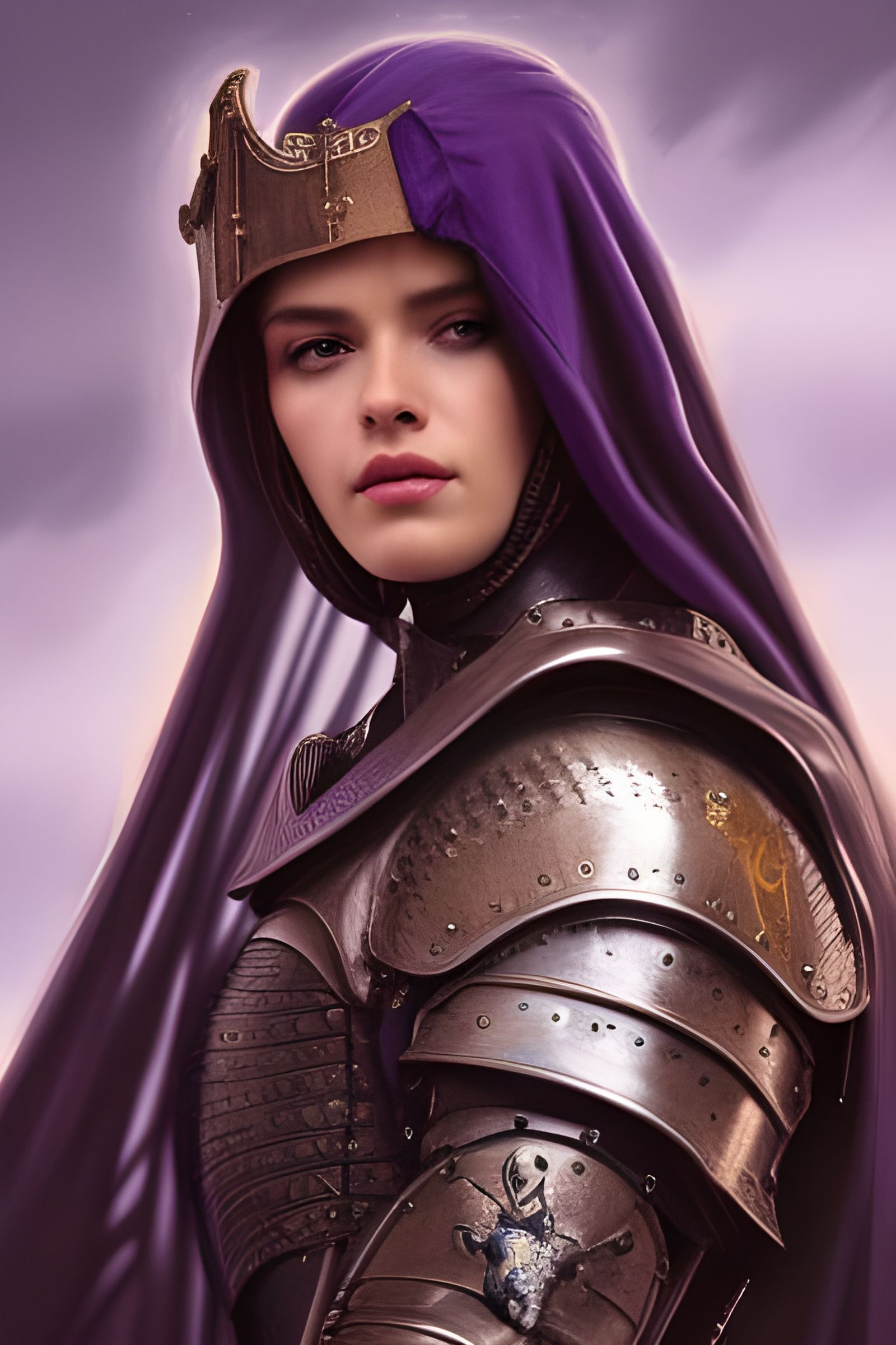 Armored Woman Portrait in Medieval Style