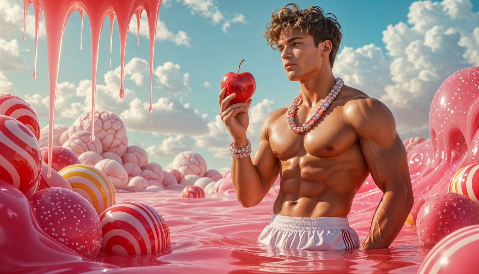 Hyperrealistic Apollo Son with Candy Apple