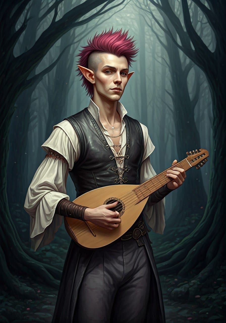 Ethereal Elf Bard in Mystical Forest