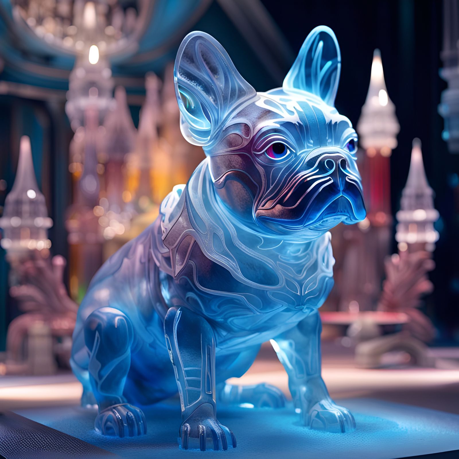 Icy French Bulldog Sculpture in Crystal Palace