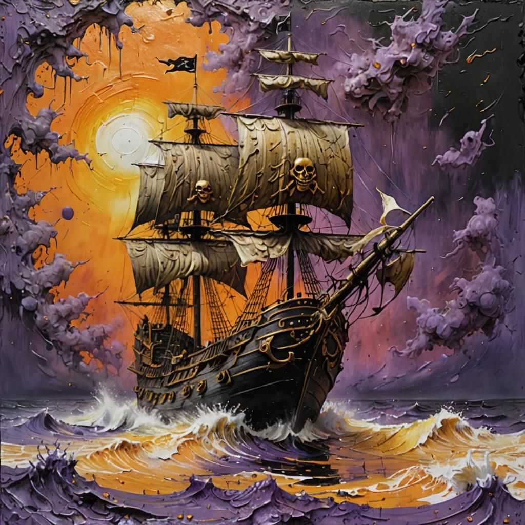 Pirate Ship Impasto Painting in Vivid Colors