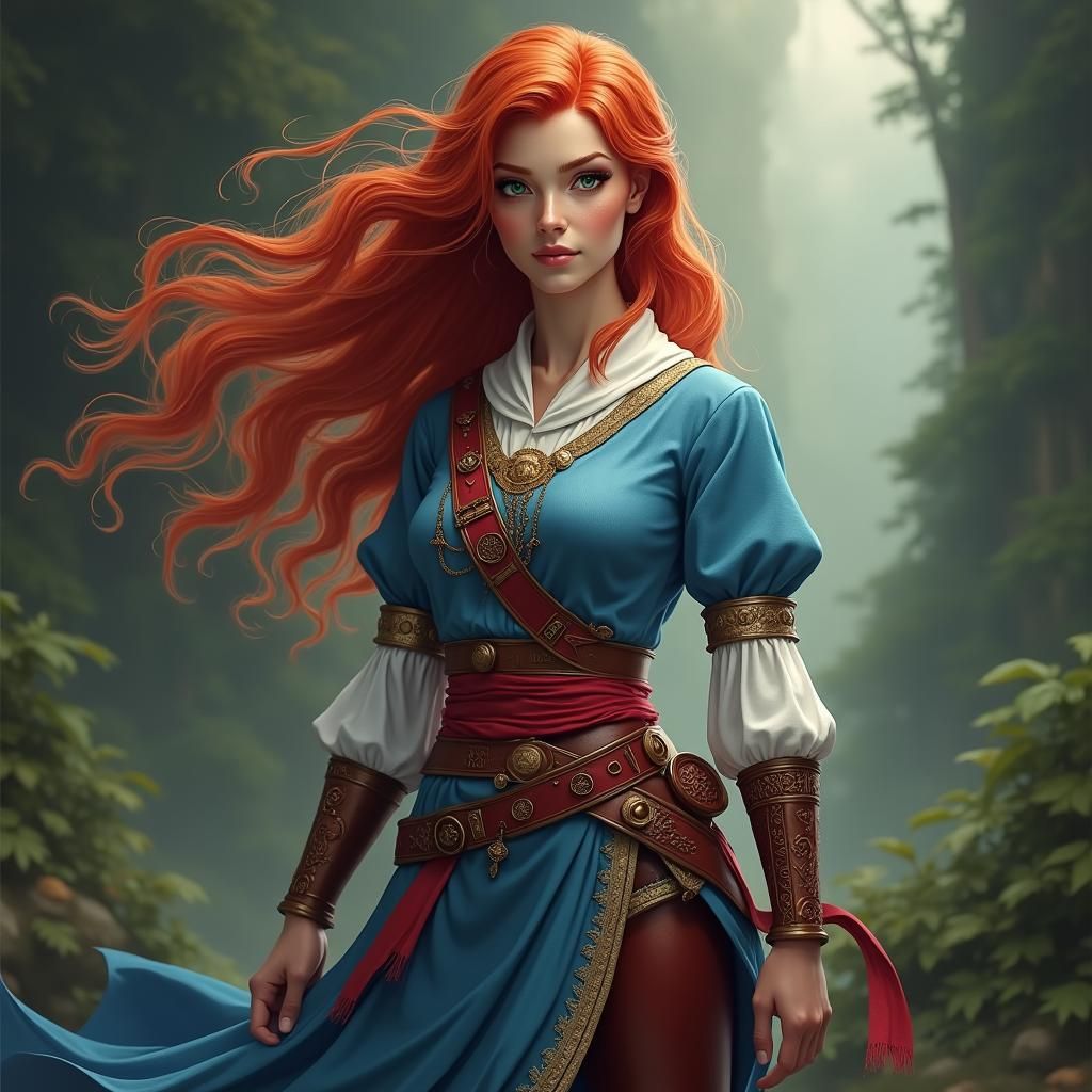 Red-Haired Woman with Runes and Azure Tunic