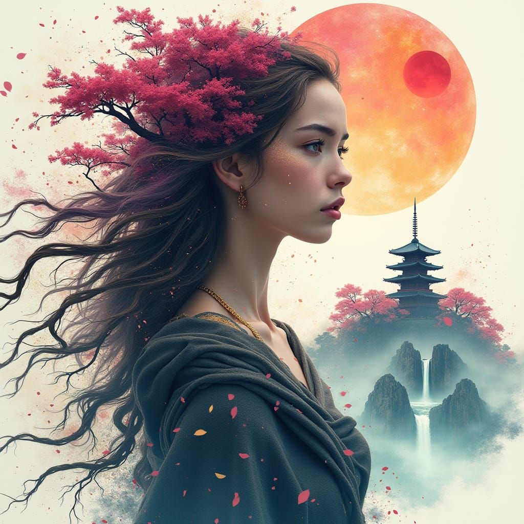 Cosmic Goddess Emerging from Ancient Woodland