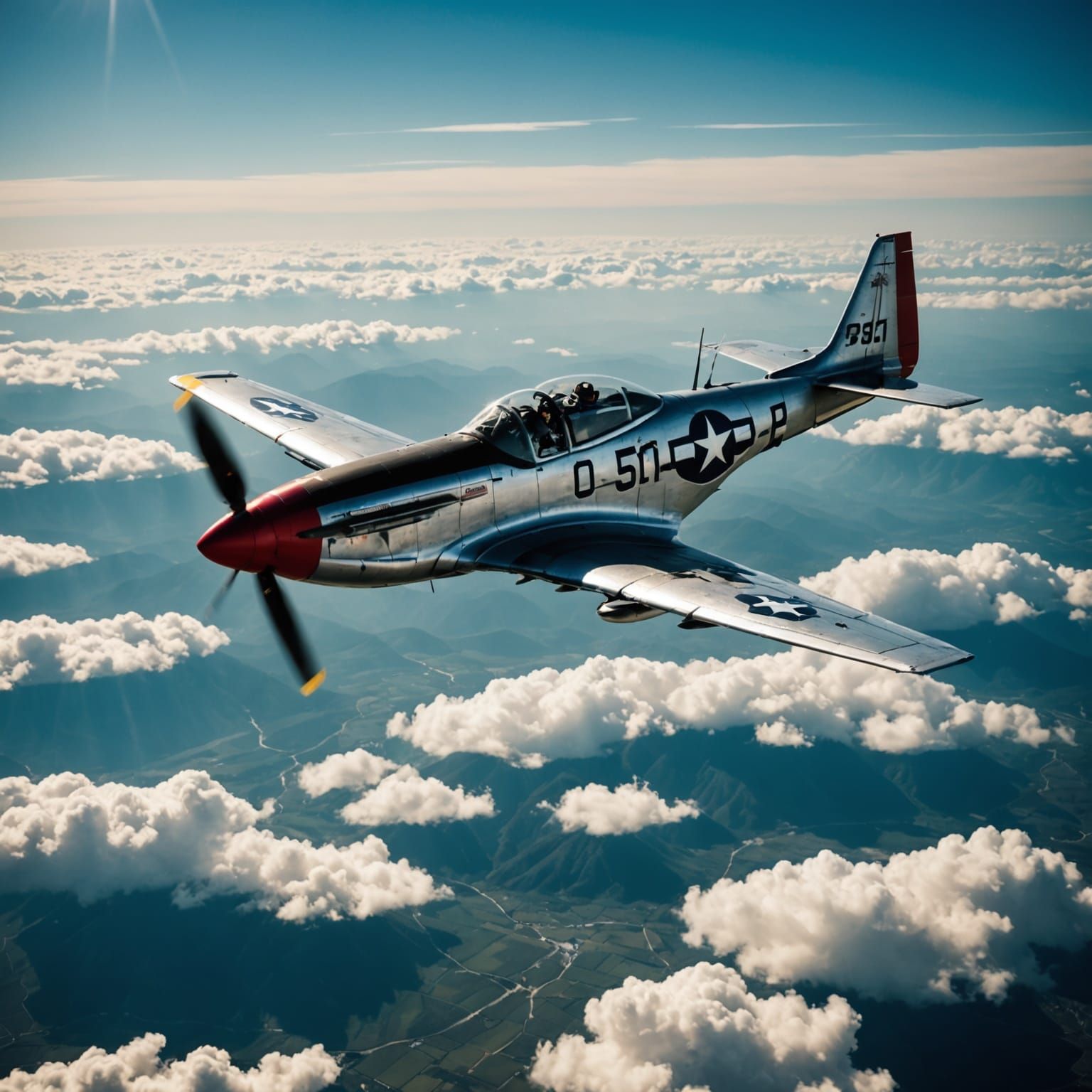 "North American P-51 Mustang flying overwatch"
