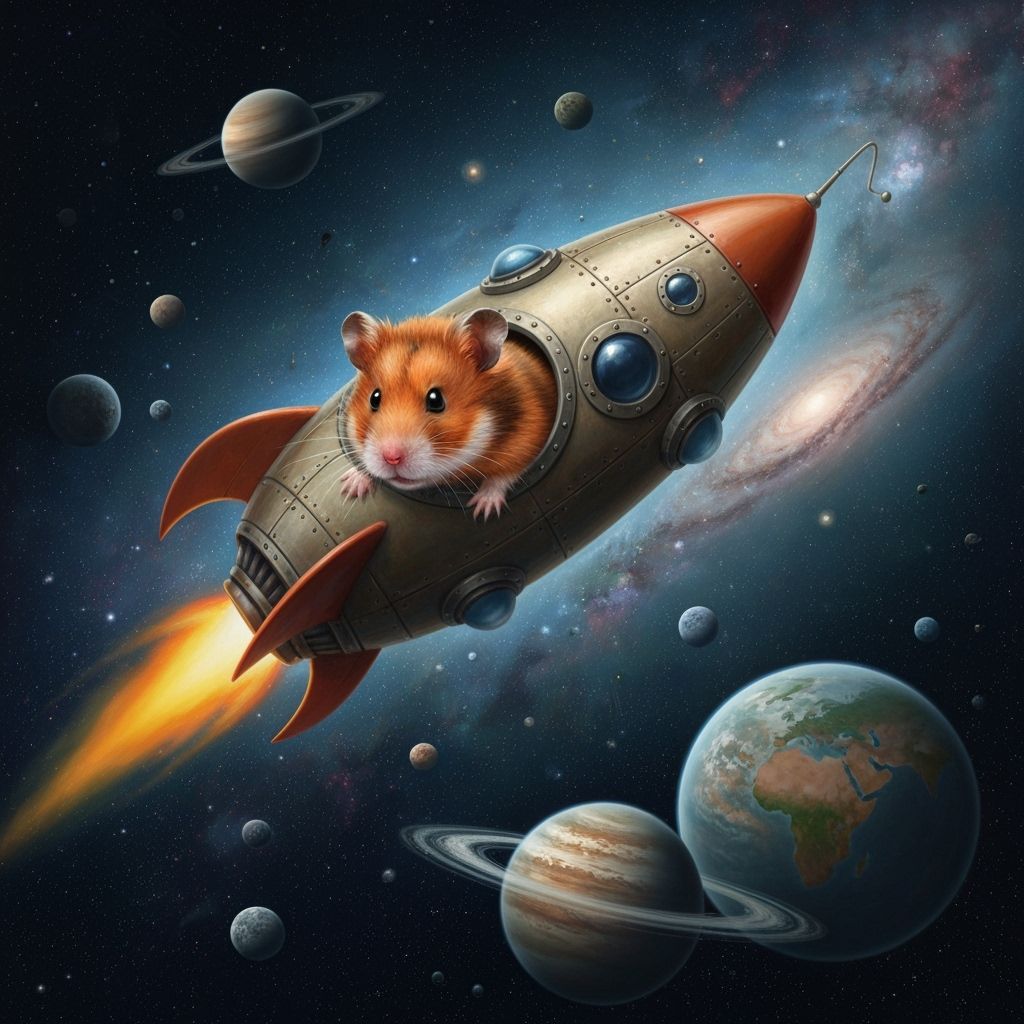 Hamster in Rocketship: Post-Impressionist Oil Painting