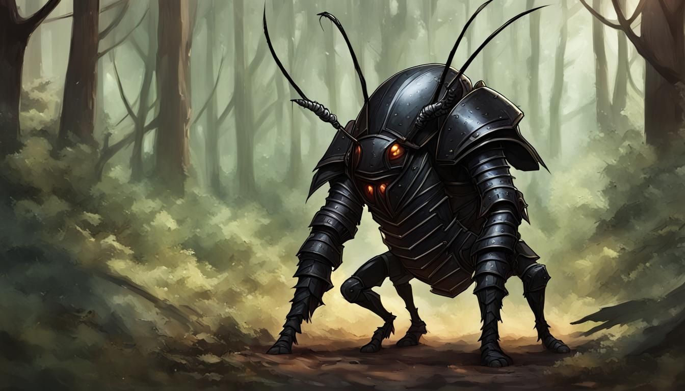Dark Fantasy Cockroach Warrior in Forest Realm