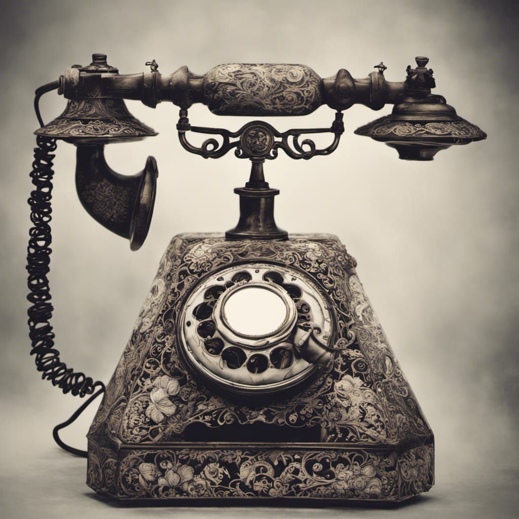 Stencilled Antique Telephone in Art Nouveau Style