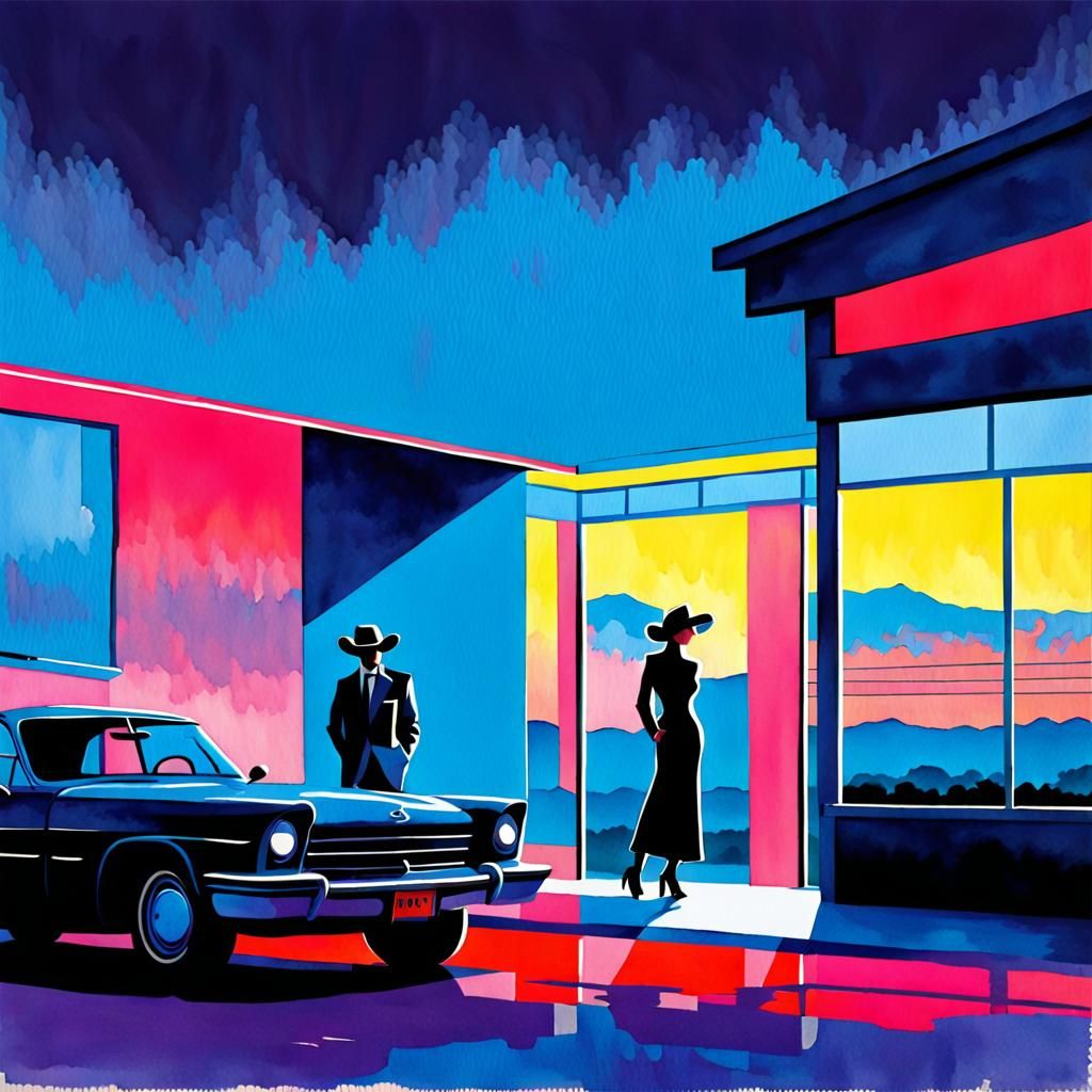 Rich Texan's Ranch in Watercolor with Synthwave Style