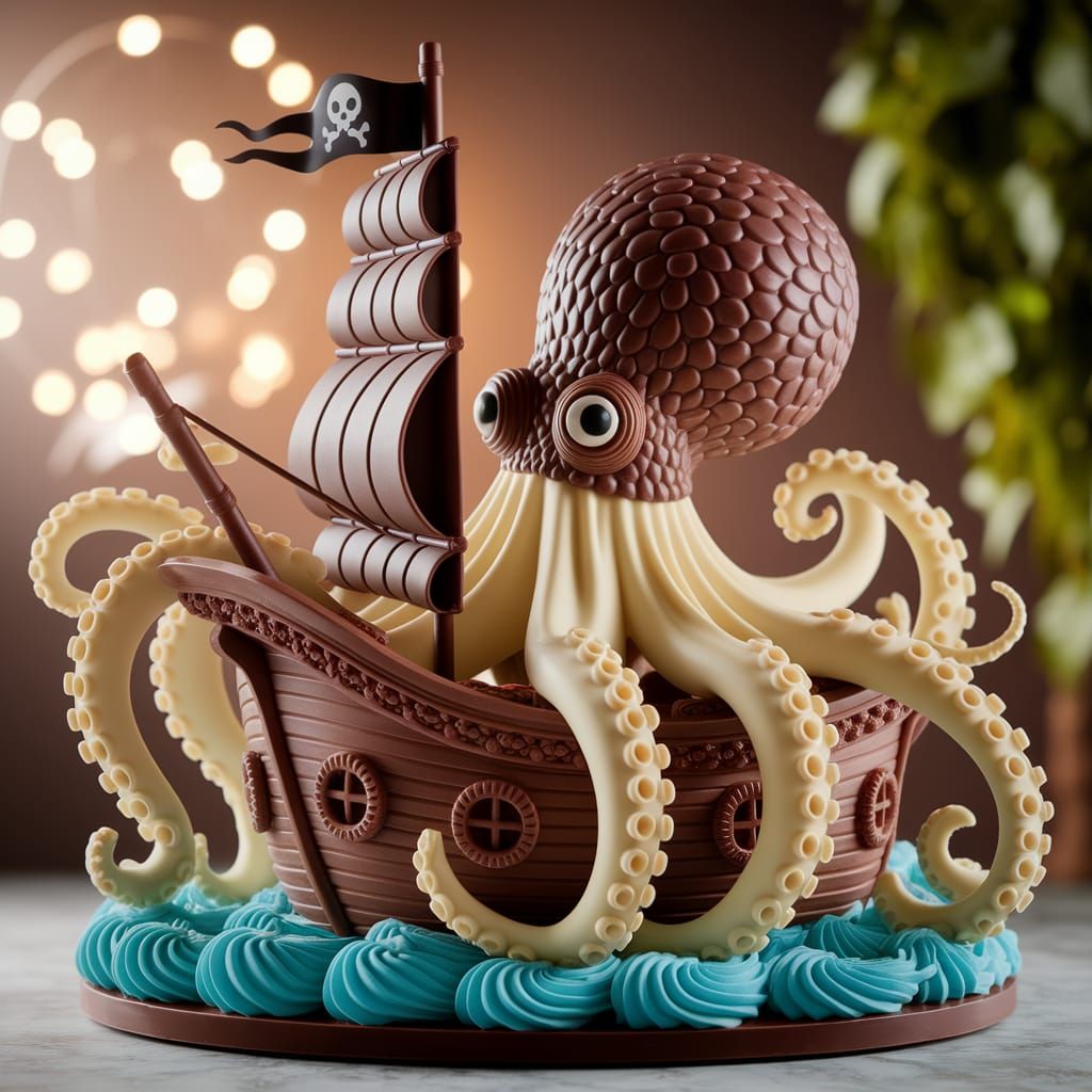 Chocolate Octopus Attacks Chocolate Pirate Ship