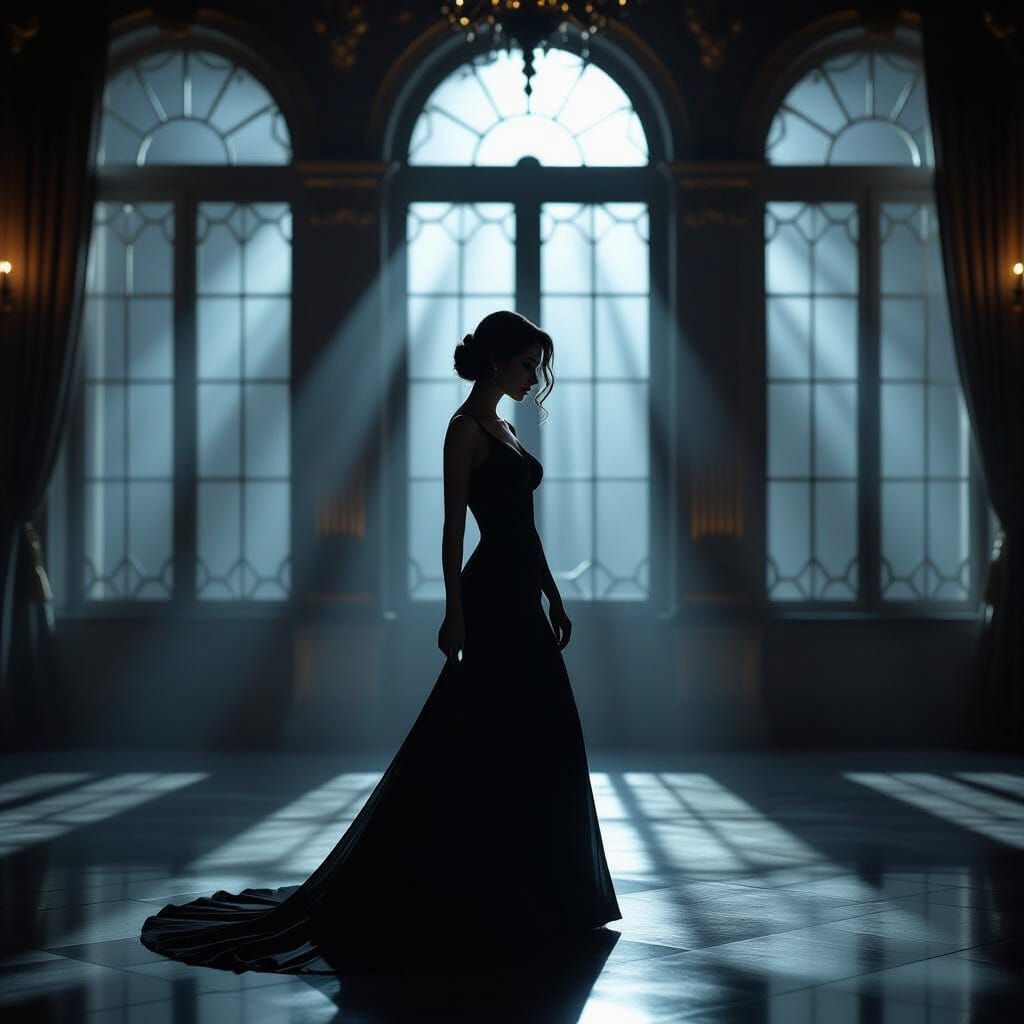 Melancholy Woman in Art Deco Ballroom Silhouette