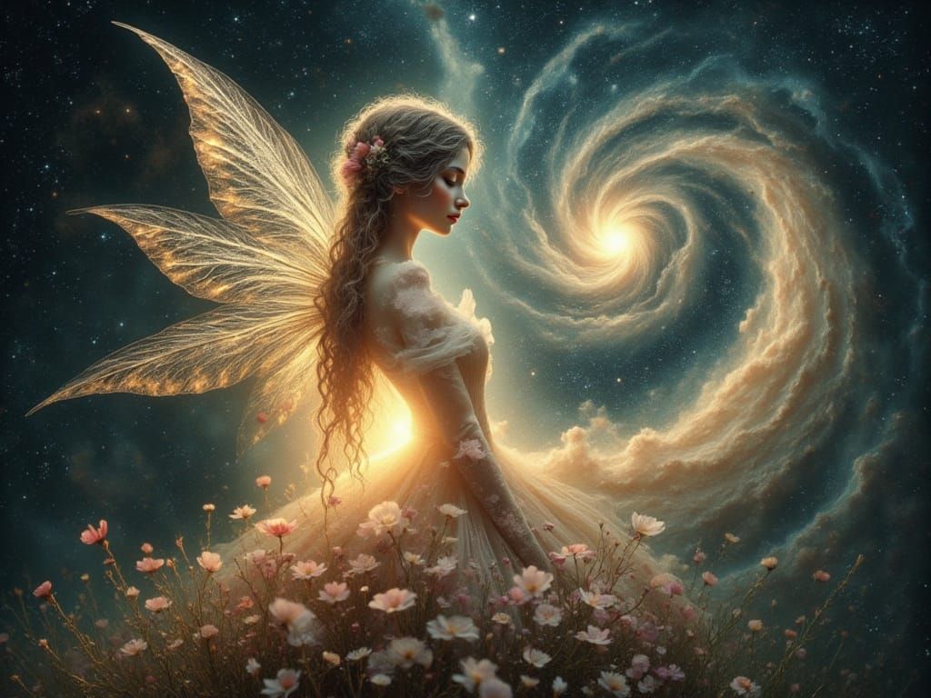 Fairy in Nebula Double Exposure Art