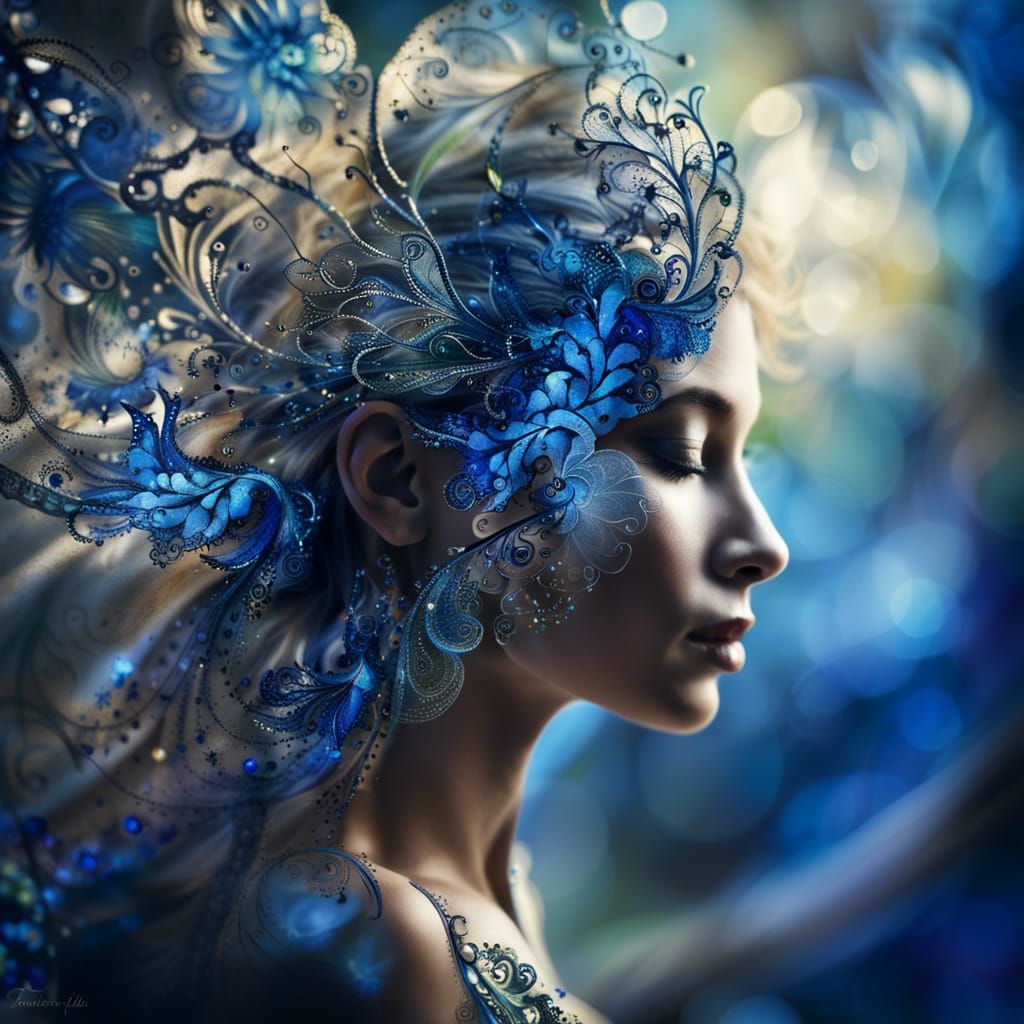 Filigree Fractal Fairy Woman in Bluette Ink