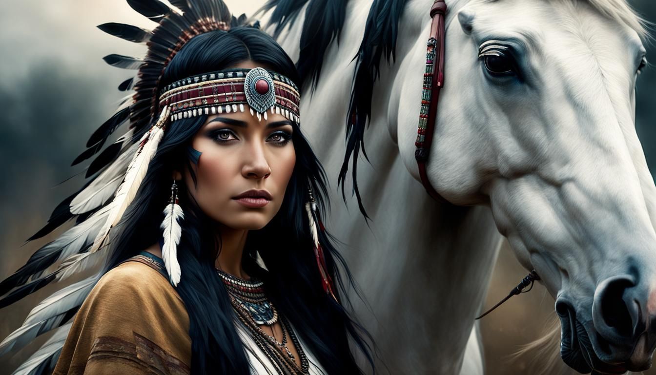 Native American Woman Portrait in Desert Sunset Colors