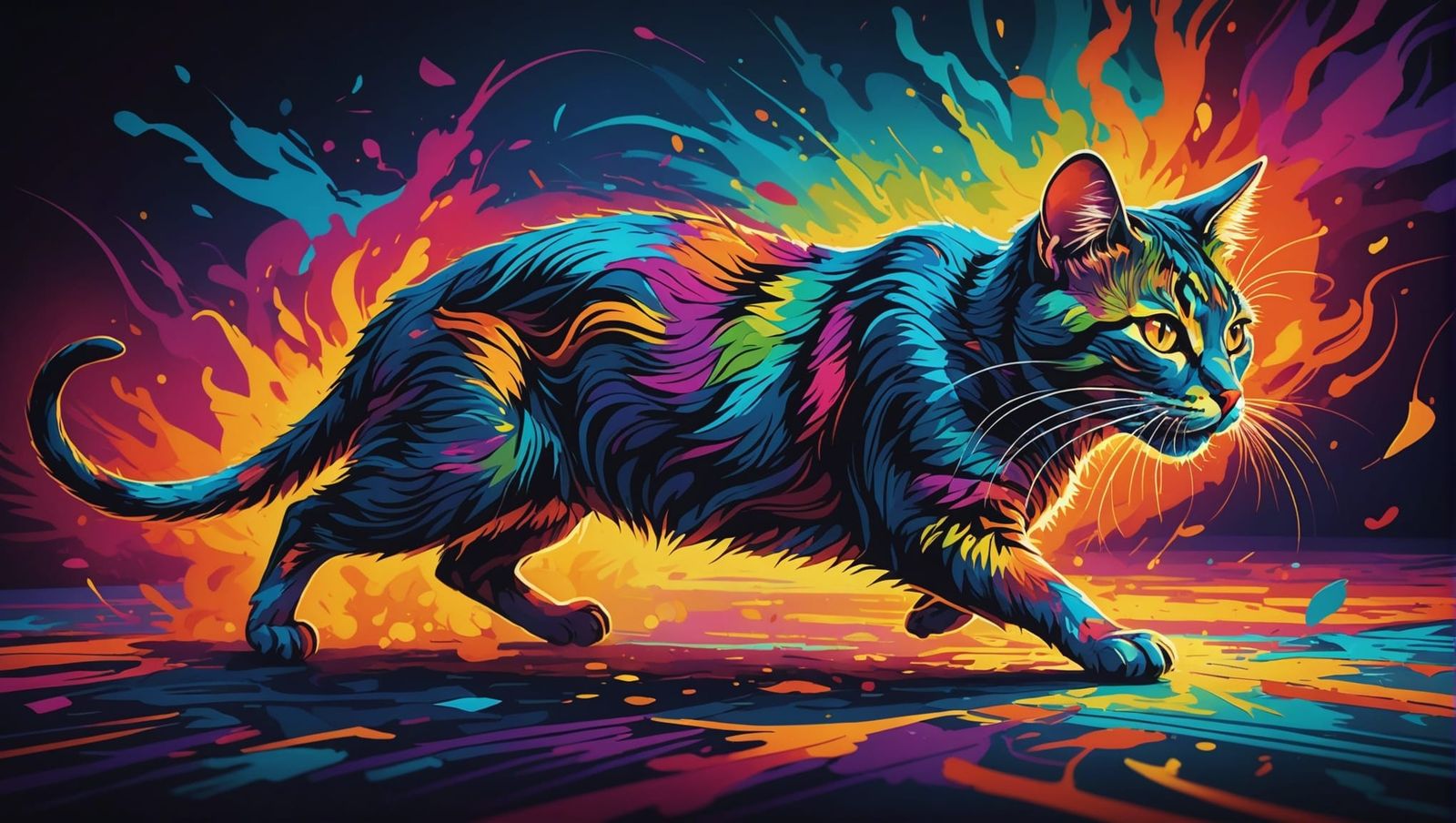 Abstract Cat Chasing Mouse in Vibrant Digital Art
