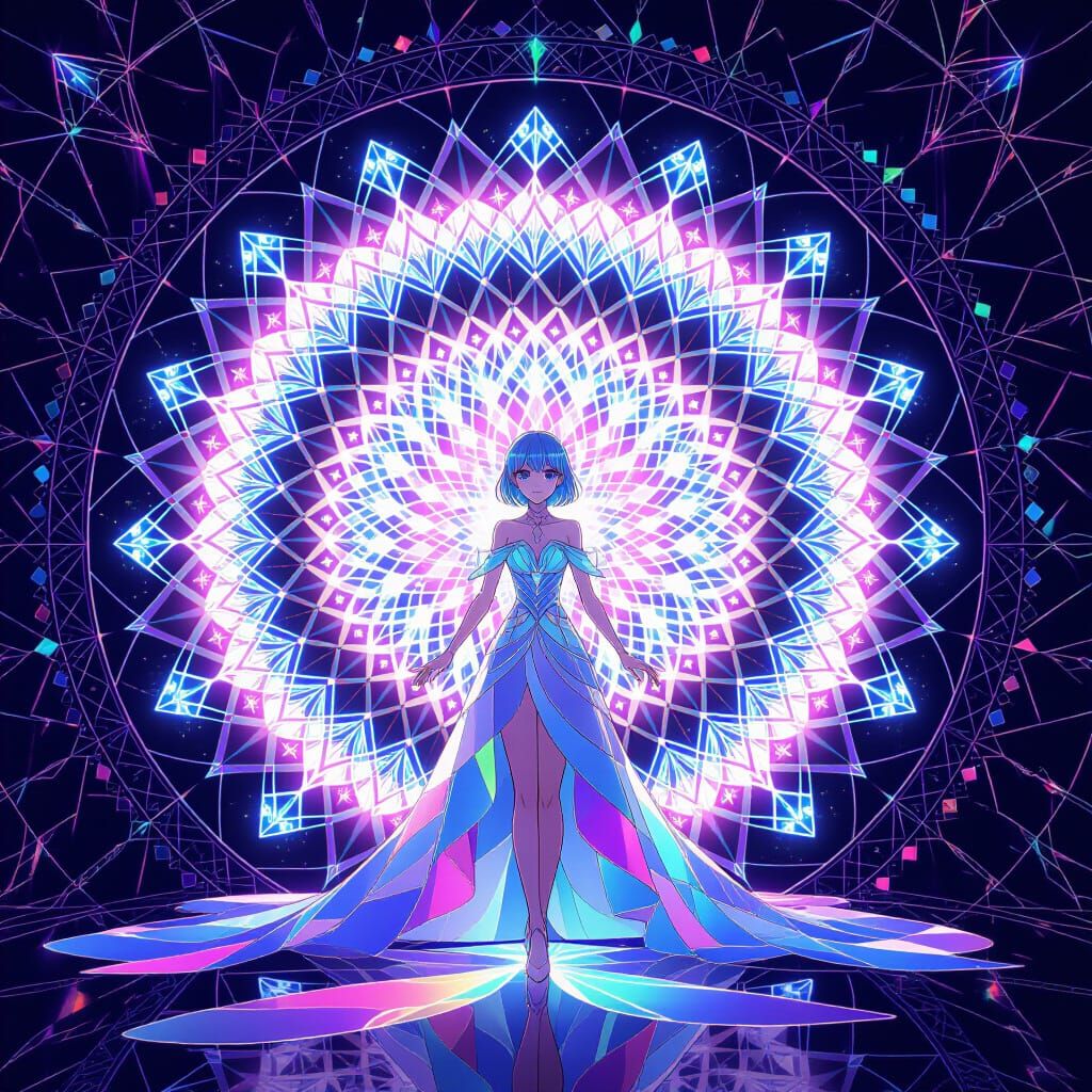 Celestial Anime Girl at Kaleidoscope Portal