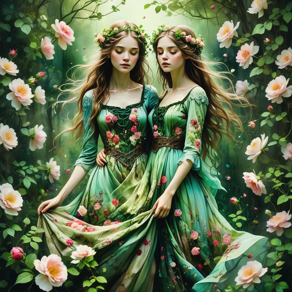 Maiden in Roses: Whimsical Fantasy Art