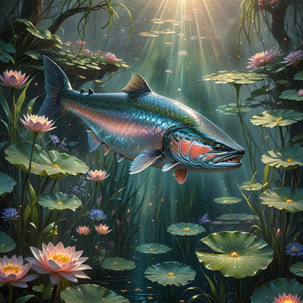 Ethereal Salmon in Shimmering Waters