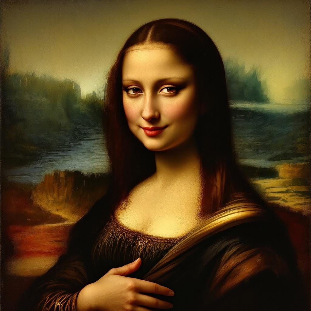 Mona Lisa Reimagined: Alluring Gaze in Impressionistic Style
