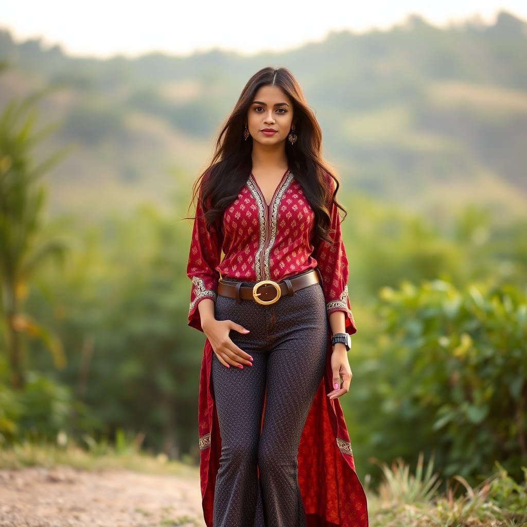 Sensual Indian Woman Embodying 1970s Chic