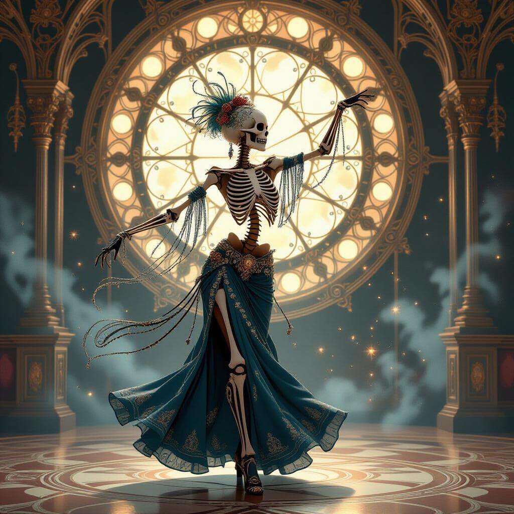 Skeleton Dancer in Steampunk Art Nouveau Ballroom