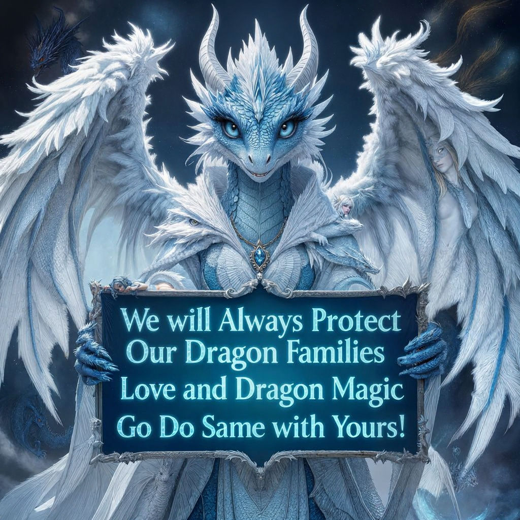 Blue Dragon with Glowing Sign of Family Love