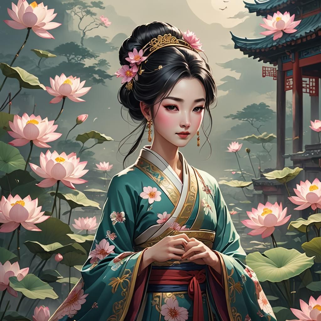 Elegant Chinese Woman in Anime Style