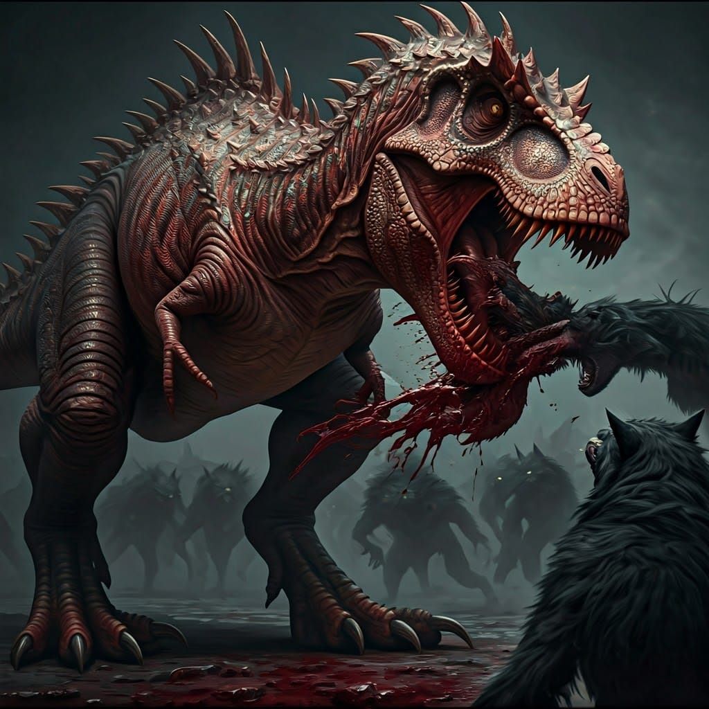 T-Rex vs Werewolf: A Dark Fantasy Battle