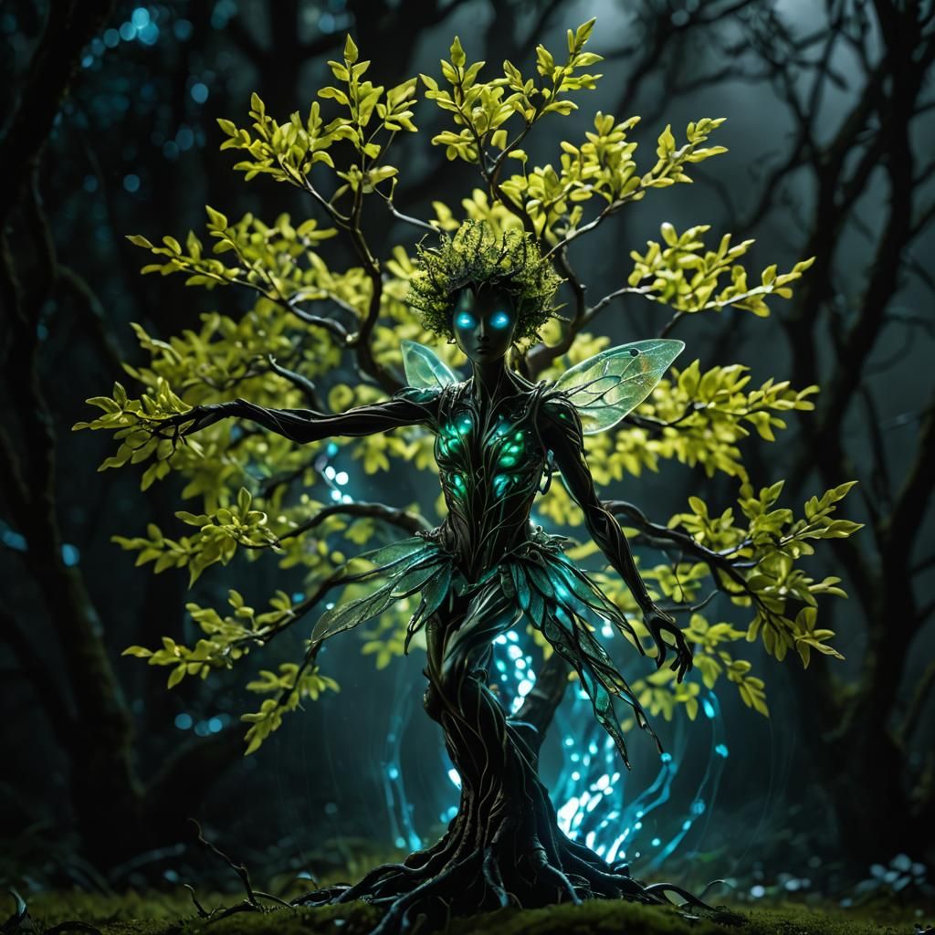 Glowing Fairy-Tree Hybrid in Cinematic CGI Style