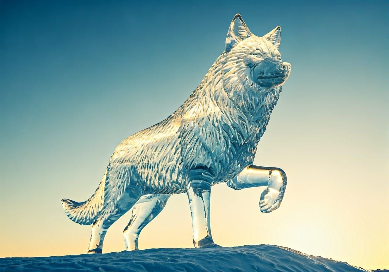 Majestic Ice Wolf in Hyperrealist Style