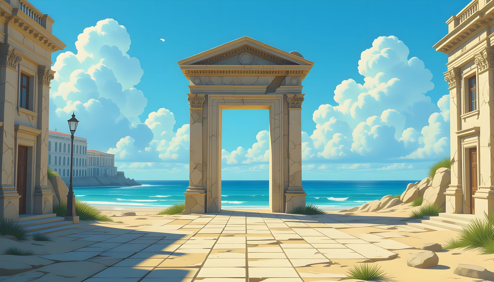 Neoclassical City Square with Portal to Another World