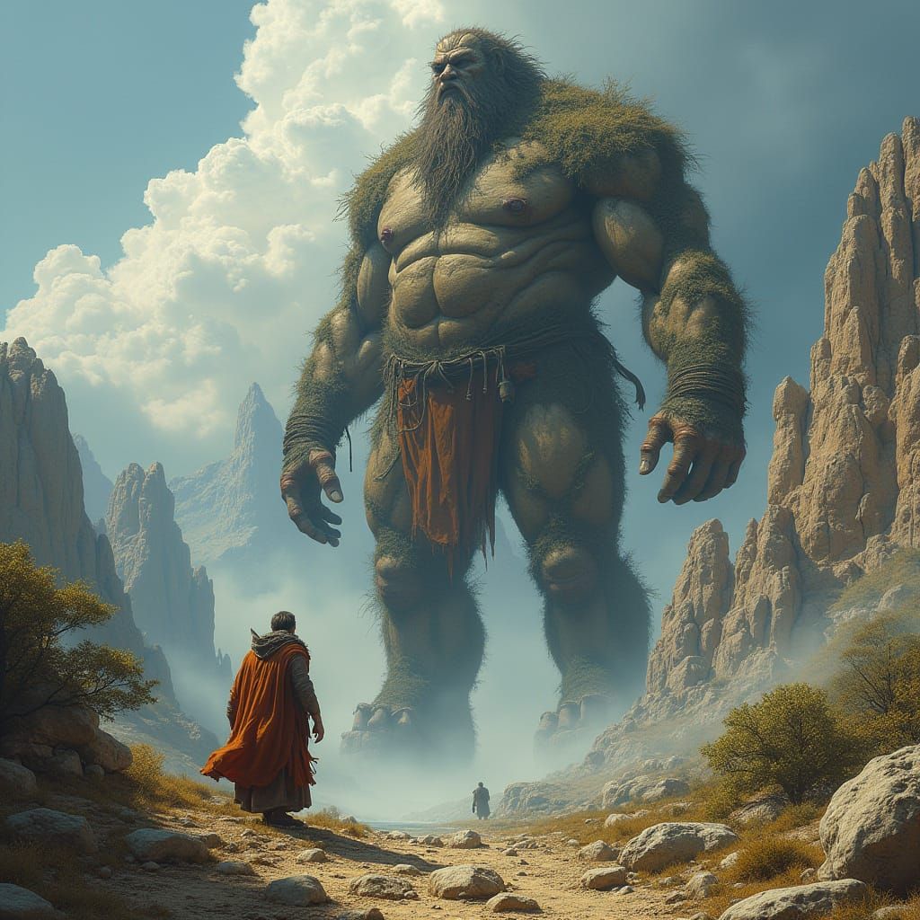 Colossal Giant in Mystical Landscape, Fantasy Art