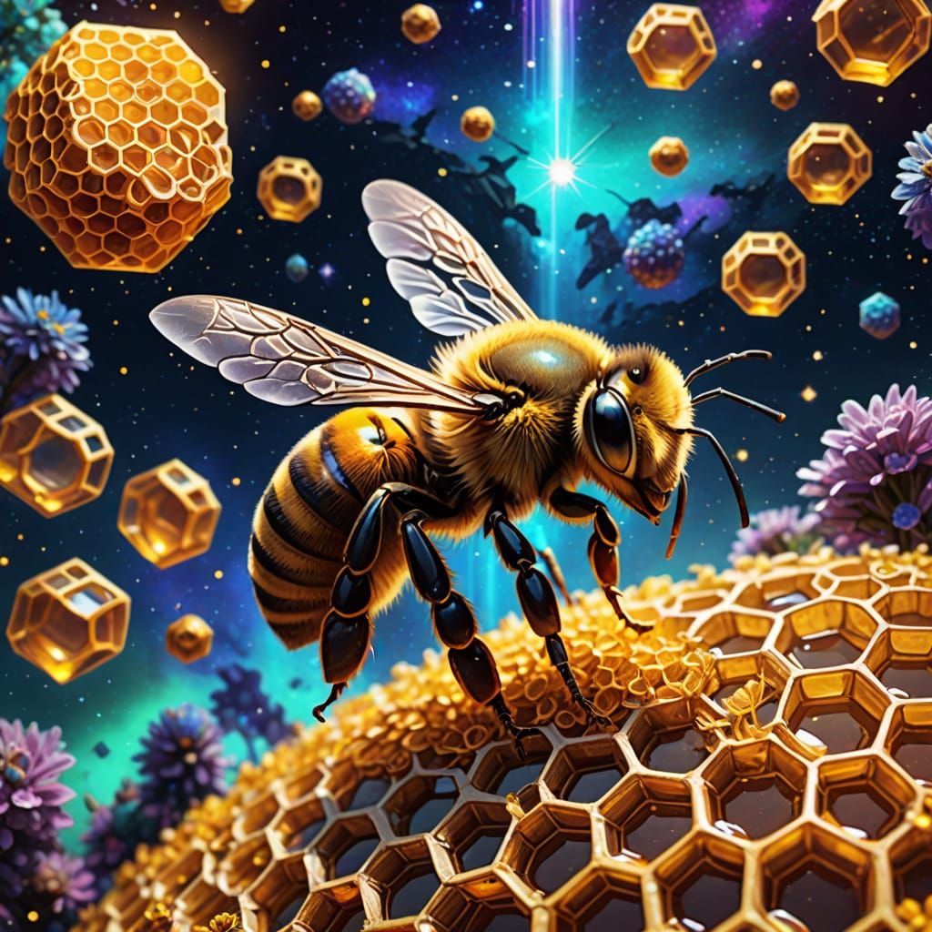 Celestial Bee Goddess in Cosmic Honeycomb