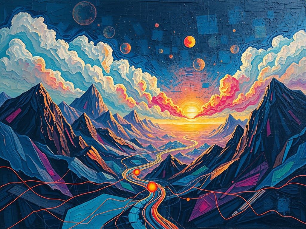 Surreal Roadmap with Crystal Clouds: Impasto Acrylic