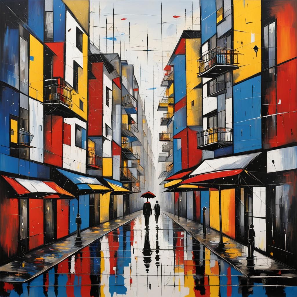 Umbrella City in Abstract Splash Art Style